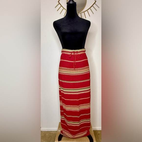 Ralph Lauren linen cotton blend lightweight burgundy stripe maxi skirt small EUC - Picture 1 of 7